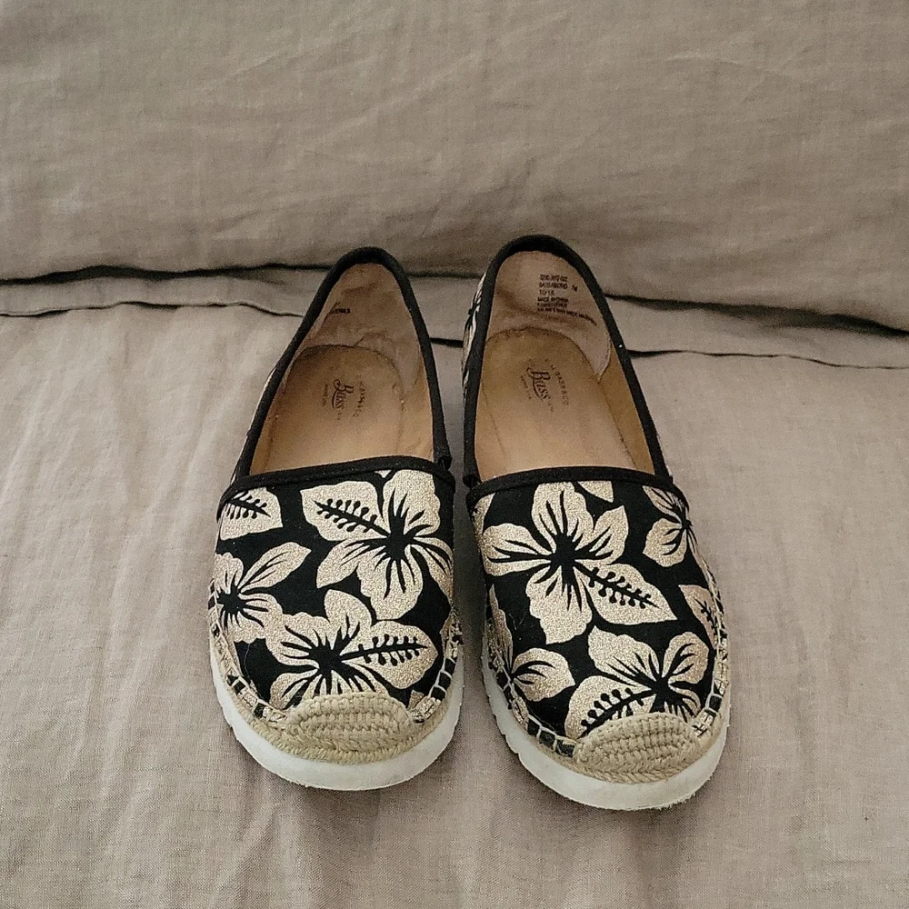 ๐ Host Pick G.H. Bass Women's Madrid Espadrille Blk/gold sparkle slip on 7. - Picture 2 of 12